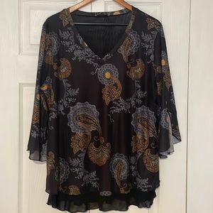 Timeson Women's V Neck 3/4 Sleeve Tops and Blouses. Size XL.